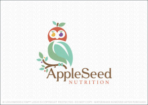 Apple Seed Fruit Owl Logo For Sale
