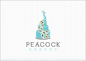 Peacock Cake Bakery Logo For Sale