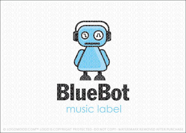 Blue Bot Music Robot Logo For Sale