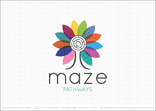 Maze Pathways Tree Logo For Sale