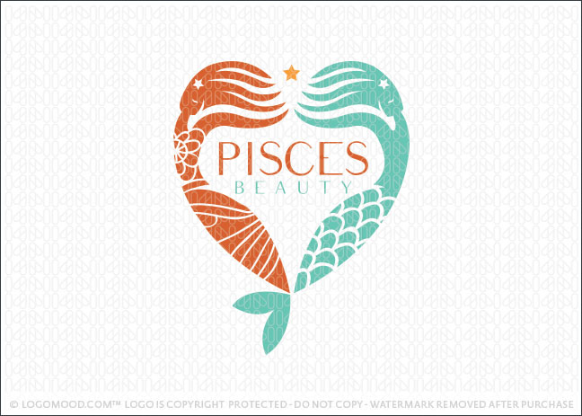 Pisces Beauty Mermaids Company Logo For Sale
