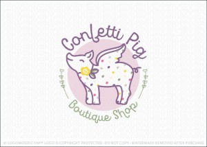 Confetti Flying Pig Business Logo For Sale