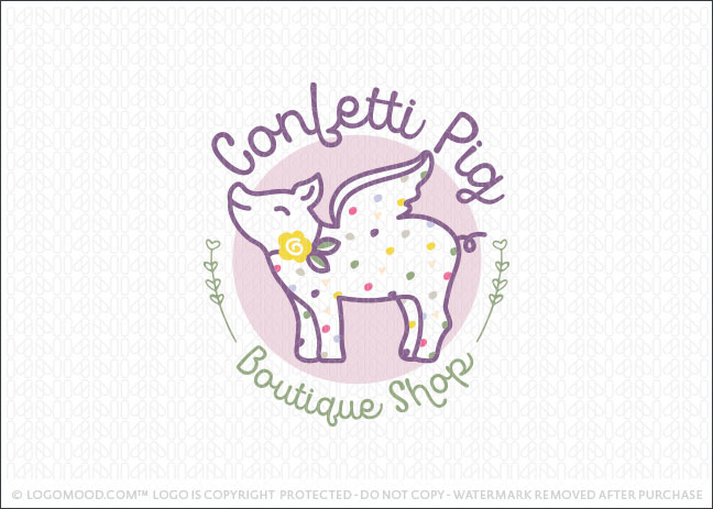 Confetti Flying Pig Business Logo For Sale