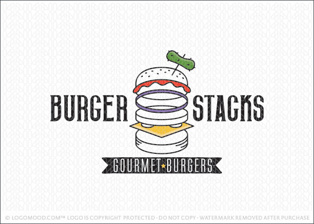 Burger Stacks Restaurant Logo For Sale