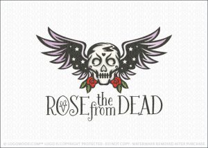 Rose Skull and Wings Company Logo For Sale