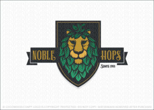Noble Hops Beer Lion Crest Logo For Sale