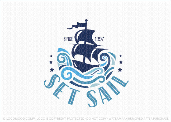 Sail Ship Ocean Water Waves Logo For Sale