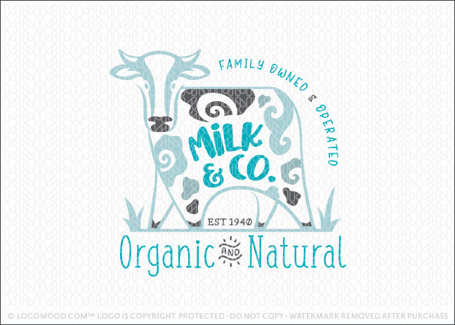 Dairy Milk Cow Organic Natural Farm Logo For Sale