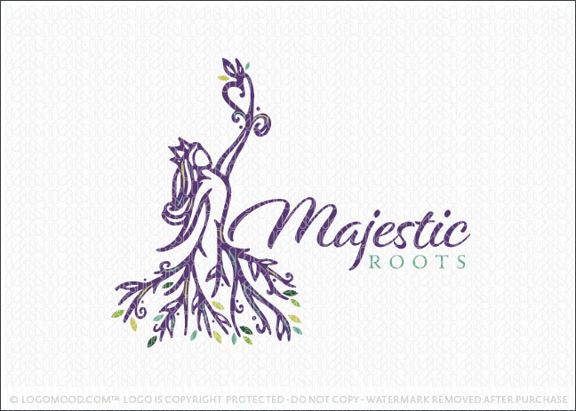 Majestic Tree Roots Woman Beauty Logo For Sale