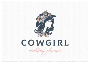 Cowgirl Woman Floral Beauty Wedding Planner Logo For Sale