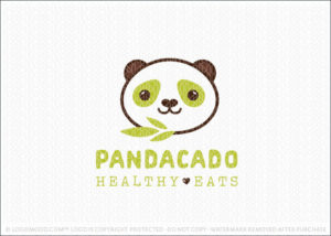 Cute Panda Animal Character Healthy Avocado Logo