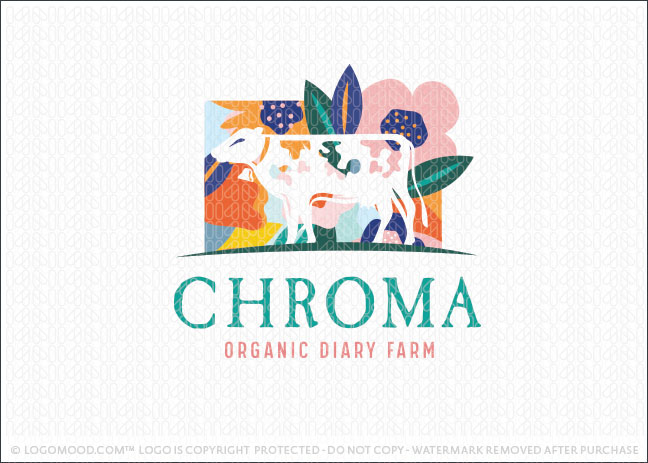 Bright Colourful abstract floral dairy farm logo for sale