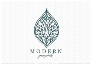 Modern Elegant Peacock Leaf & Floral Logo For Sale