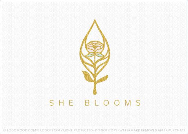 Floral Rose Bloom And Leaf Logo For Sale