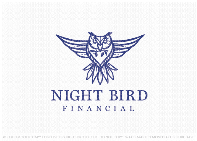 Bold Line Art Owl Leaf Logo For Sale