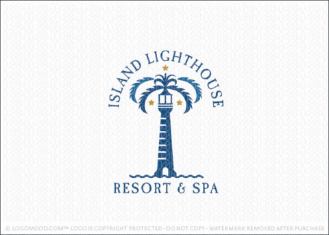 Palm Tree Island Lighthouse Logo For Sale