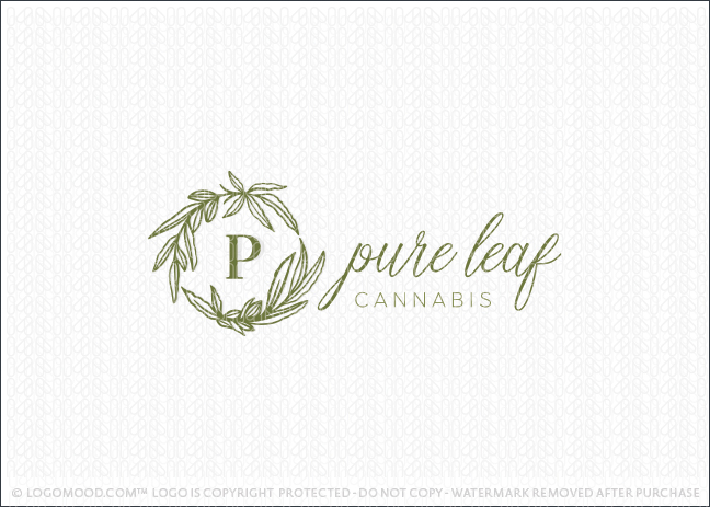 Pure Leaf Cannabis Marijuana Leaf Wreath Monogram Logo For Sale