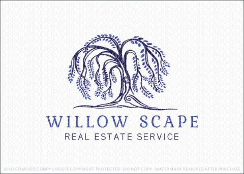 Weeping Willow Tree Blowing in the Wind Logo For Sale