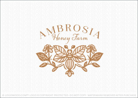 Ambrosia Floral Organic Honey Bee Farm Logo For Sale