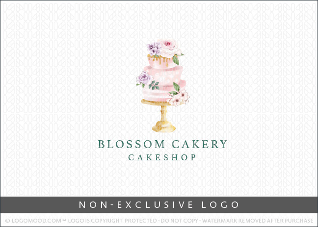 Watercolor Blossom Bakery Cakeshop Cake Non-Exclusive Logo For Sale LogoMood