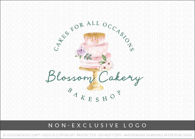 Watercolor Blossom Bakery Bakeshop Cake Non-Exclusive Logo For Sale LogoMood