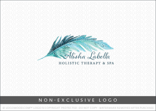 Watercolor Aqua Blue Artistic Boho Feather Non-Exclusive Logo For Sale LogoMood