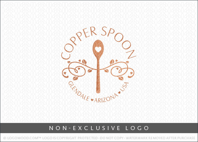 Copper Spoon Restaurant Cafe Non-Exclusive Logo For Sale LogoMood