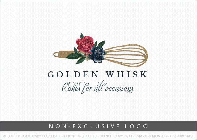 Golden Floral Whisk Bakery Non-Exclusive Logo For Sale LogoMood