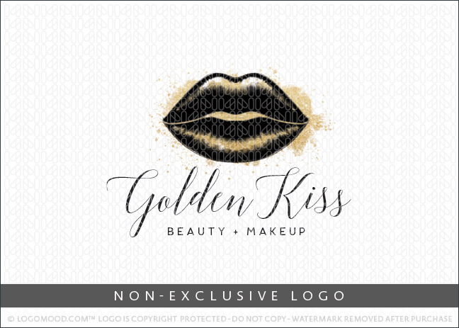 Golden Kiss Beauty Lips Makeup Non-Exclusive Logo For Sale LogoMood