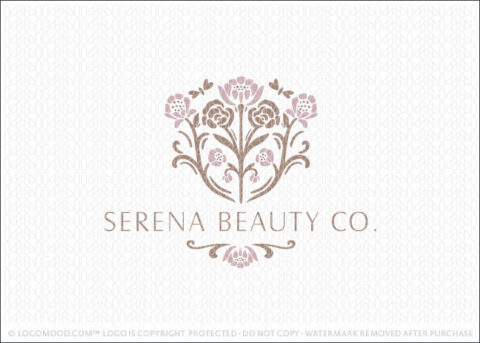 Beautiful Floral and leaves Crest Logo For Sale LogoMood