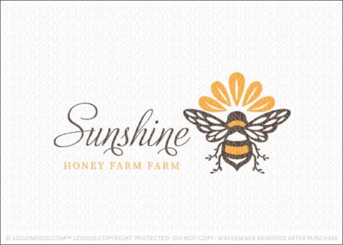 Sunshine yellow flower honey bee farm logo for sale Logomood.com