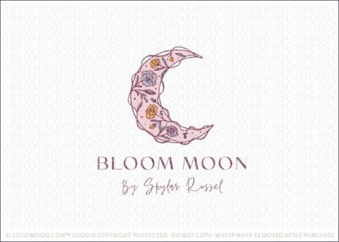 Blooming Floral Crescent Moo Logo For Sale LogoMood.com