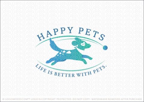 Happy Pets Log Fetching A Ball Pet Logo For Sale LogoMood.com