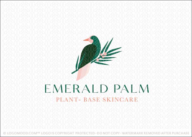 Pink And Green Tropical Palm And Bird Logo For Sale LogoMood.com